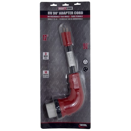 Valterra 15AM-50AF 90 DEG LED DETACH ADAPTER CORD, 12IN, RED, CARDED A10-1550D90VP